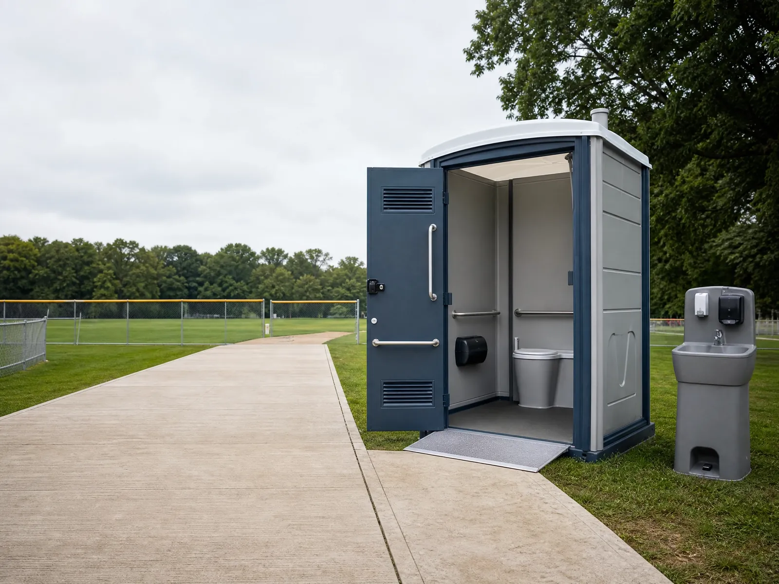 Accessible portable restrooms that include everyone portable sanitation setup